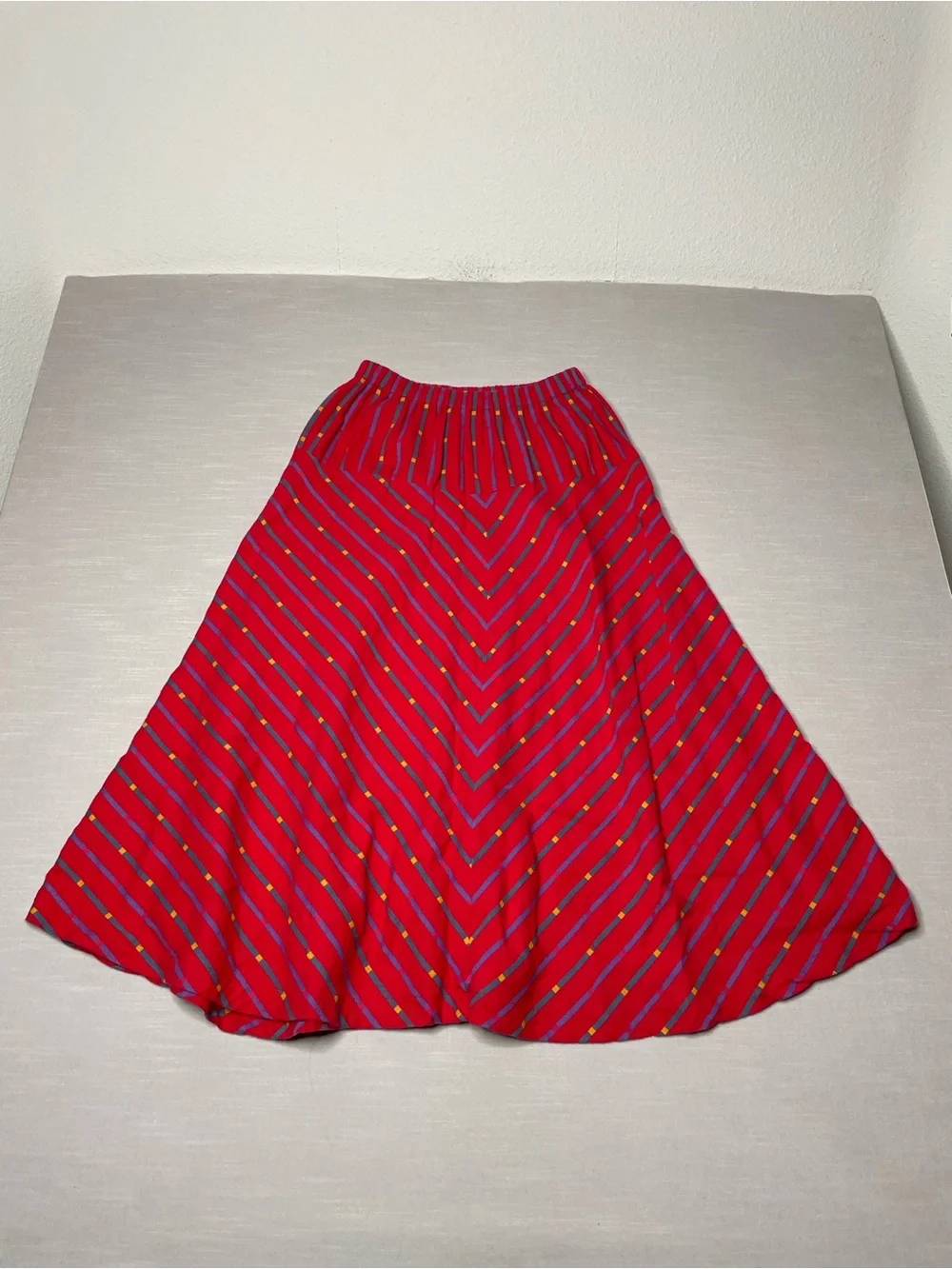 Gudrun Sjoden Red Colorful A-Line Skirt Cotton Pull on Size Small Elastic Waist - Picture 3 of 9